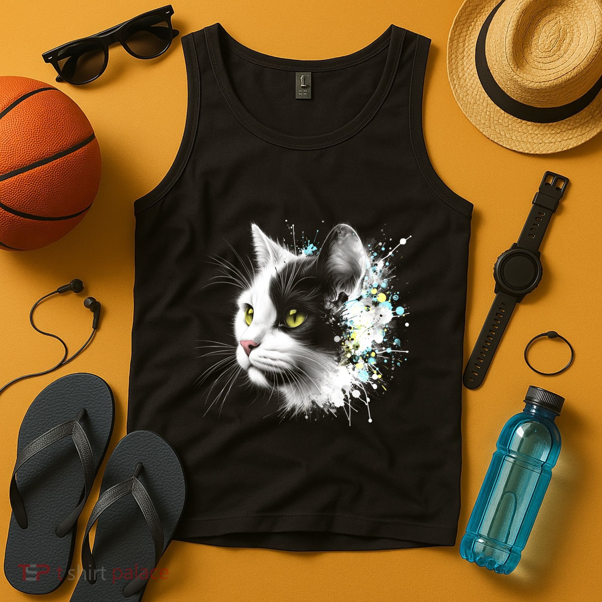 Cute Cat With Cool Eyes And Paint Splash Funny Gift Tank Top