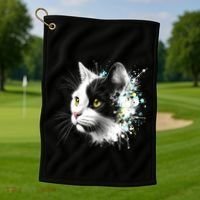 Cute Cat With Cool Eyes And Paint Splash Funny Gift Golf Towel thumb 1