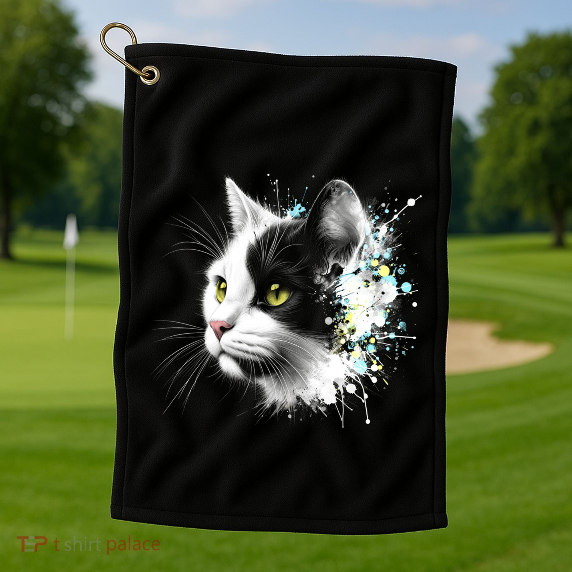Cute Cat With Cool Eyes And Paint Splash Funny Gift Golf Towel