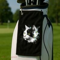 Cute Cat With Cool Eyes And Paint Splash Funny Gift Golf Towel thumb 2