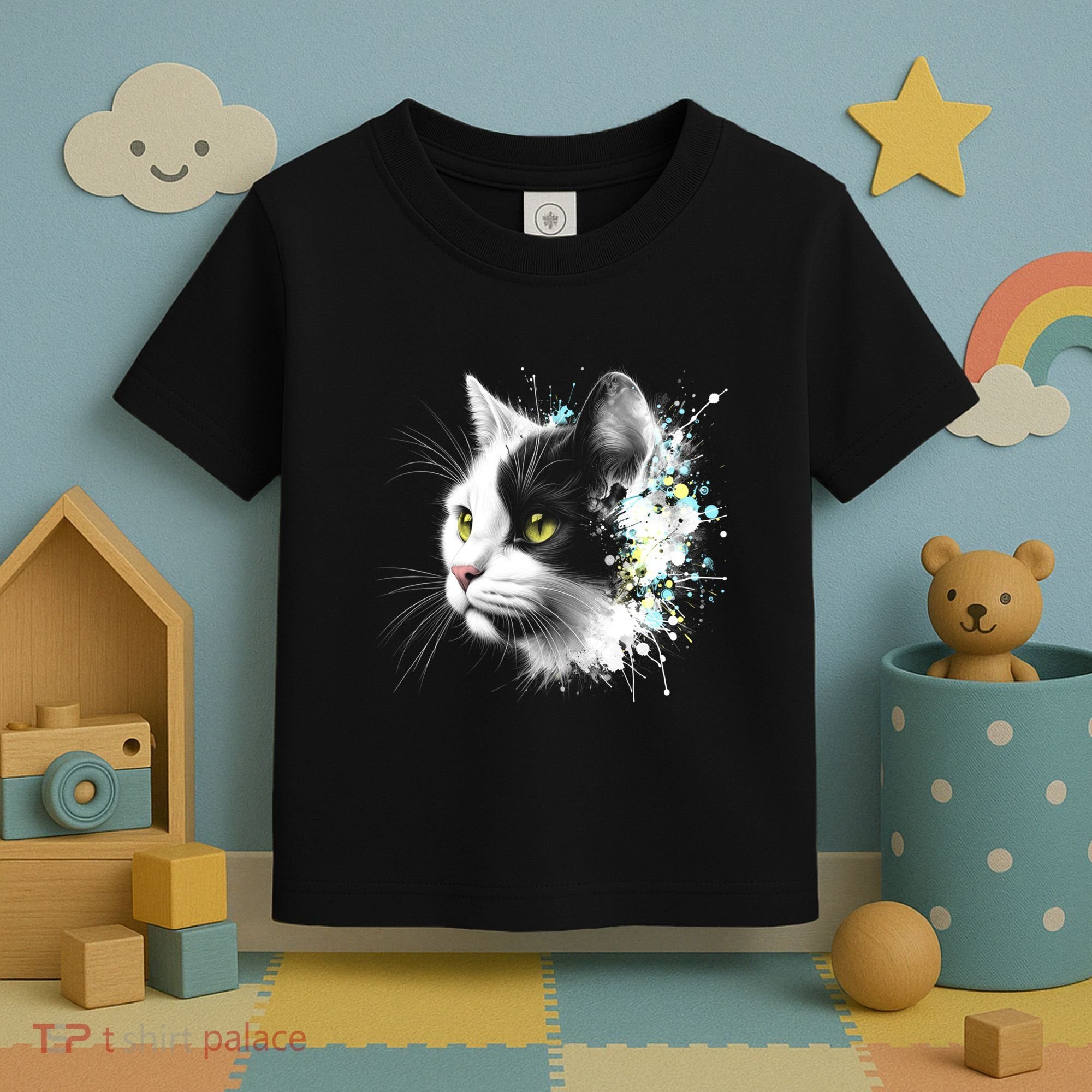 Cute Cat With Cool Eyes And Paint Splash Funny Gift Toddler T-Shirt