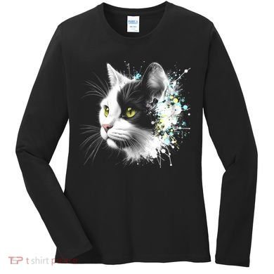 Cute Cat With Cool Eyes And Paint Splash Funny Gift Women's Long Sleeve Shirt