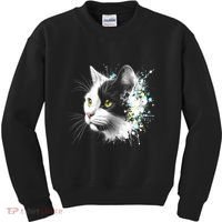 Cute Cat With Cool Eyes And Paint Splash Funny Gift Kids Sweatshirt thumb 0