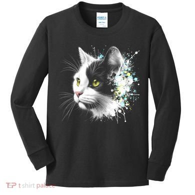 Cute Cat With Cool Eyes And Paint Splash Funny Gift Kids Long Sleeve Shirt