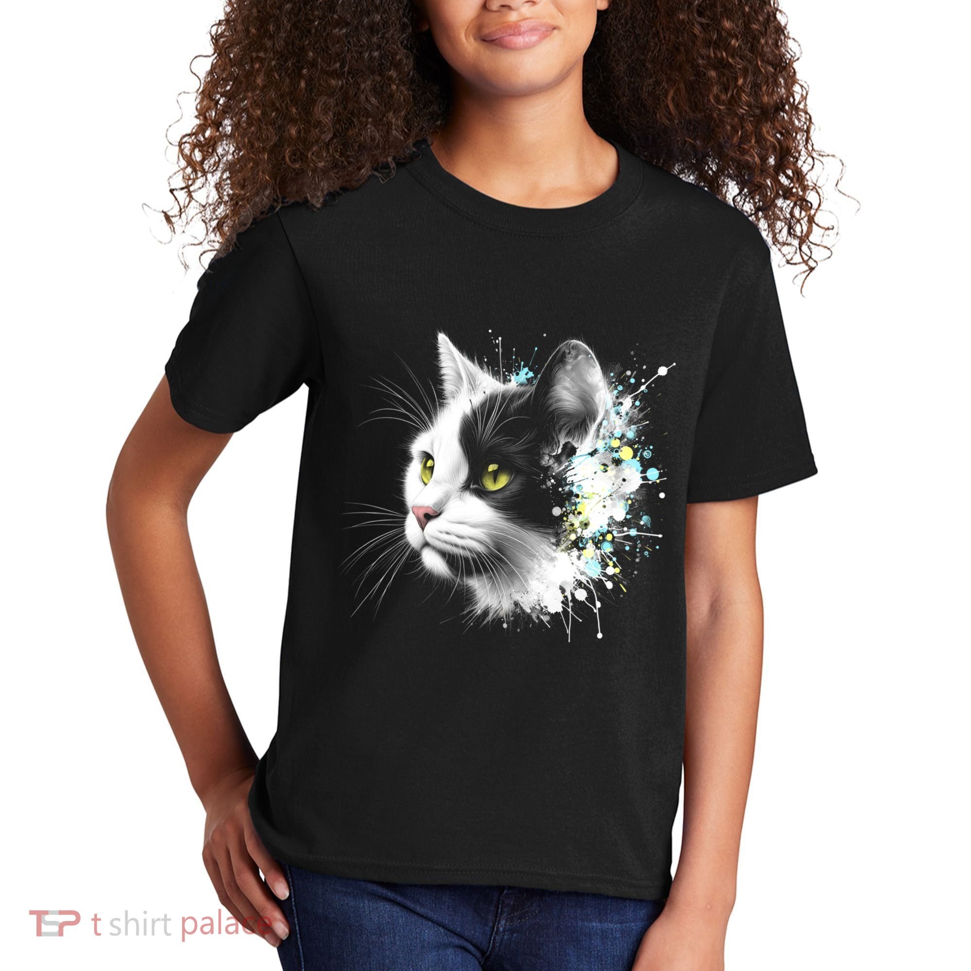 Cute Cat With Cool Eyes And Paint Splash Funny Gift Kids T-Shirt