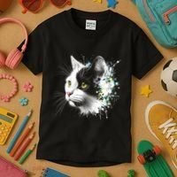 Cute Cat With Cool Eyes And Paint Splash Funny Gift Kids T-Shirt thumb 3