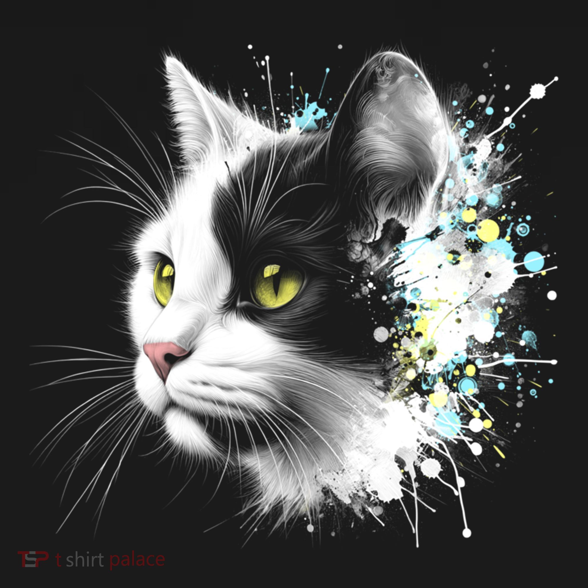Cute Cat With Cool Eyes And Paint Splash Funny Gift Kids T-Shirt