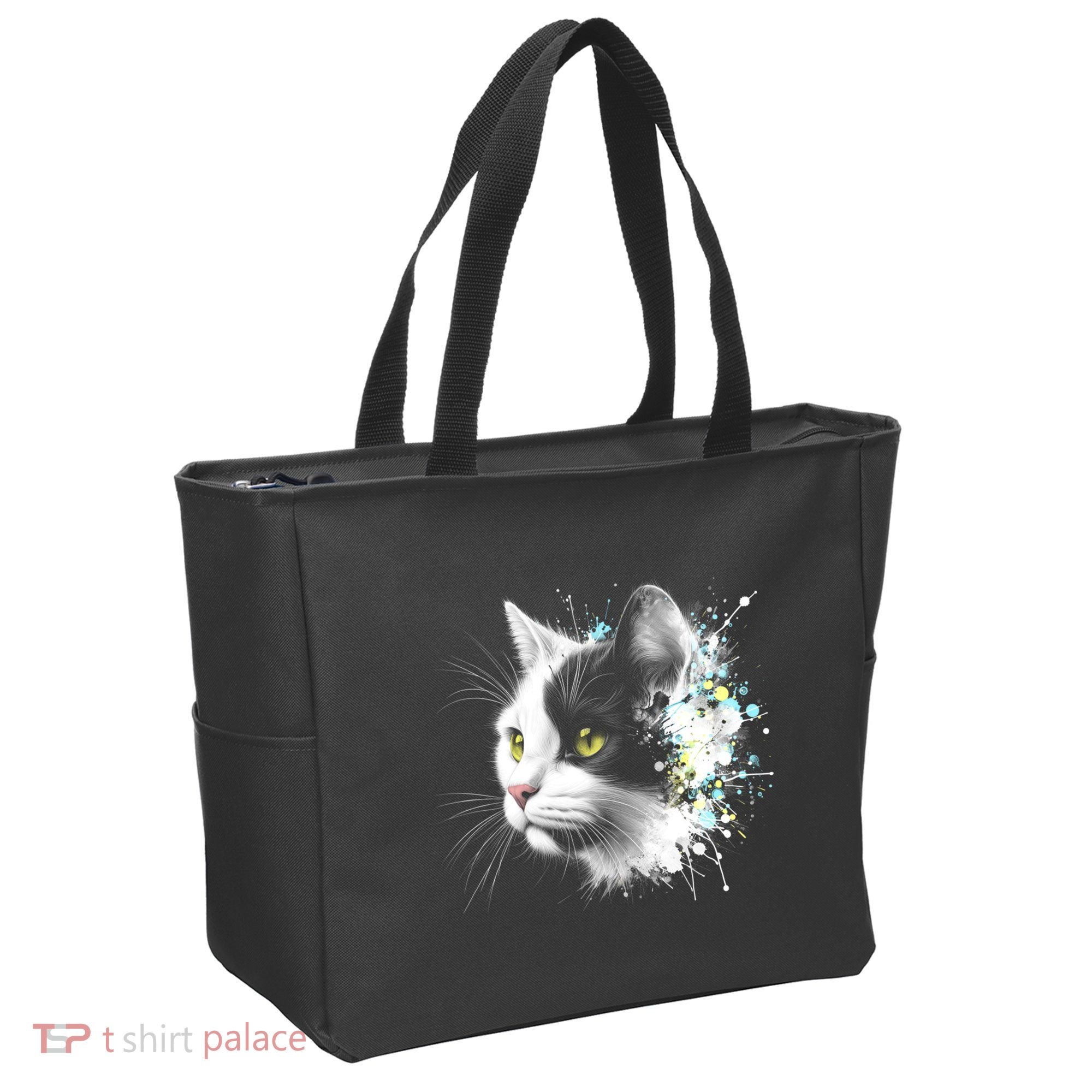 Cute Cat With Cool Eyes And Paint Splash Funny Gift Tote Bag