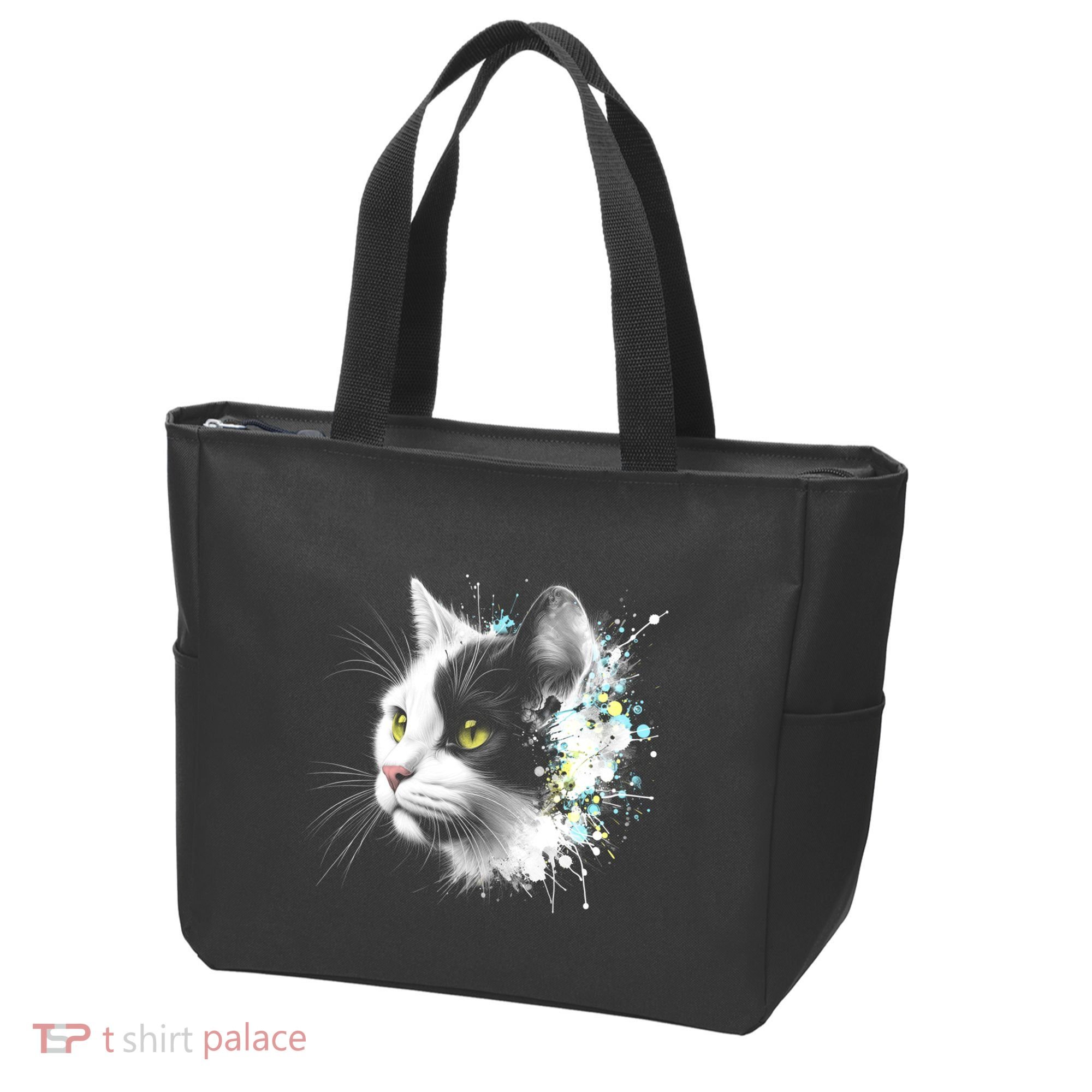 Cute Cat With Cool Eyes And Paint Splash Funny Gift Tote Bag