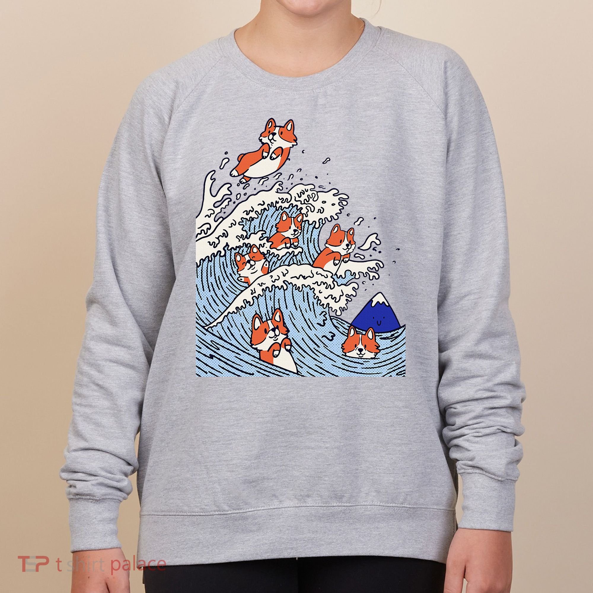 Cute Corgi Wave  Surfing Dogs  Women's Sweatshirt