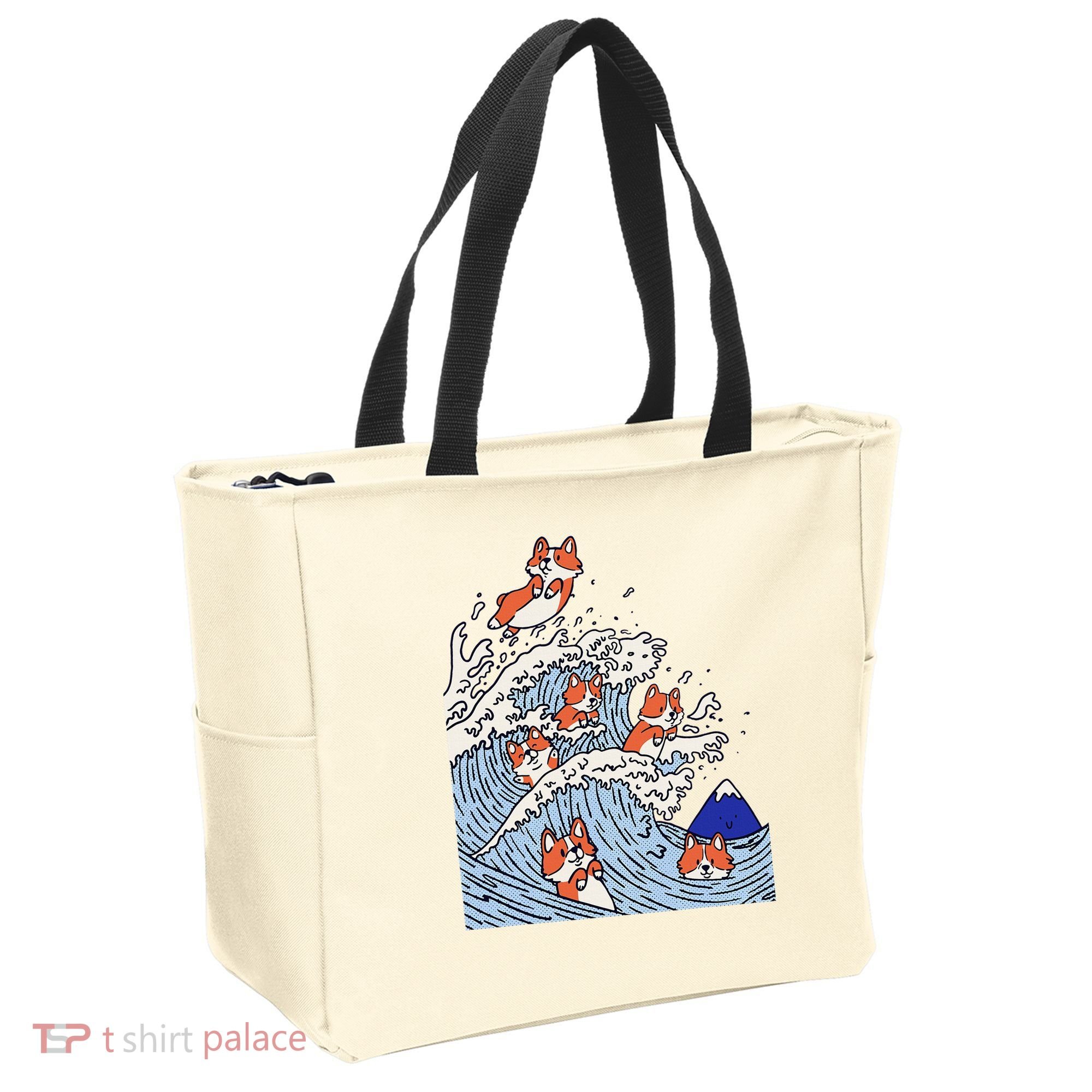Cute Corgi Wave  Surfing Dogs  Tote Bag