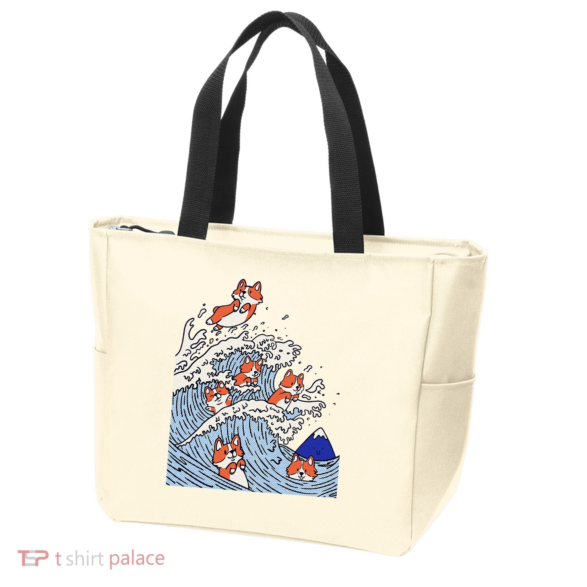 Cute Corgi Wave  Surfing Dogs  Tote Bag