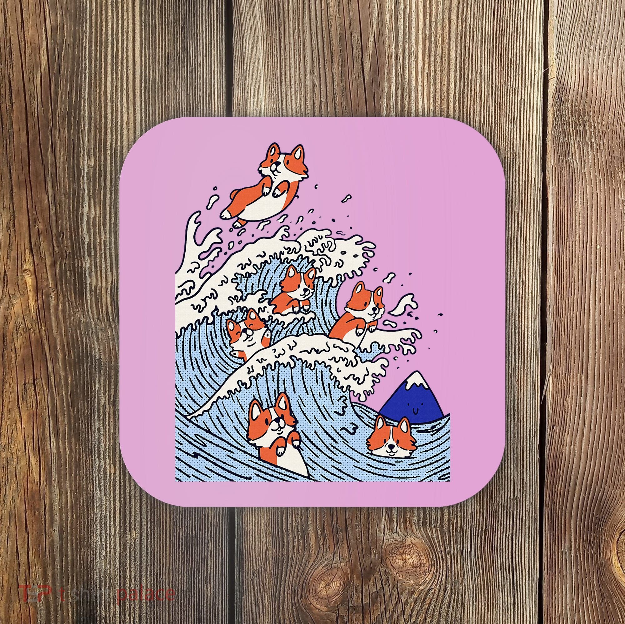 Cute Corgi Wave  Surfing Dogs  Coaster