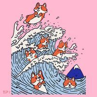 Cute Corgi Wave  Surfing Dogs  Coaster thumb 2