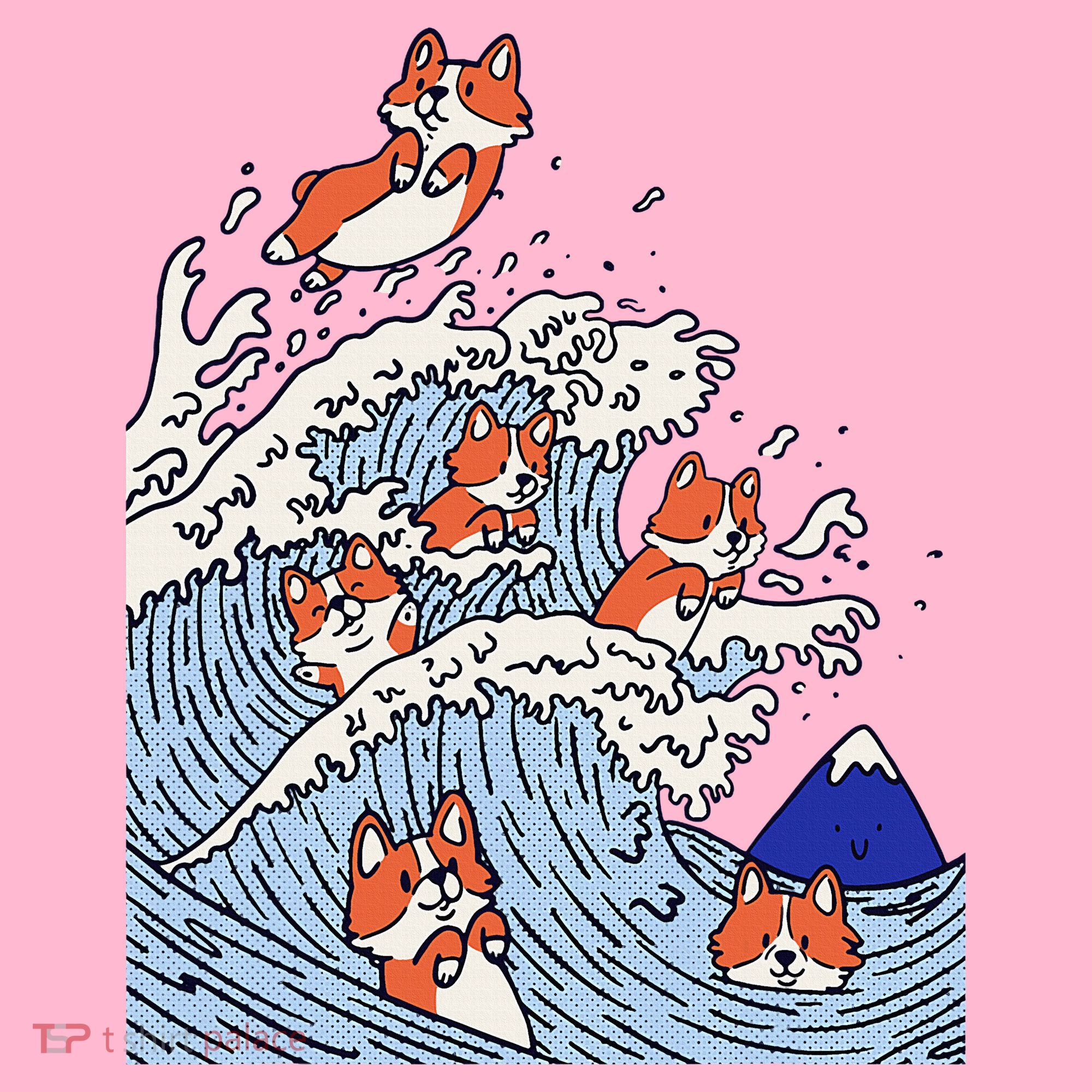 Cute Corgi Wave  Surfing Dogs  Coaster