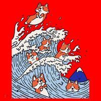 Cute Corgi Wave  Surfing Dogs  Santa Hat thumb 1