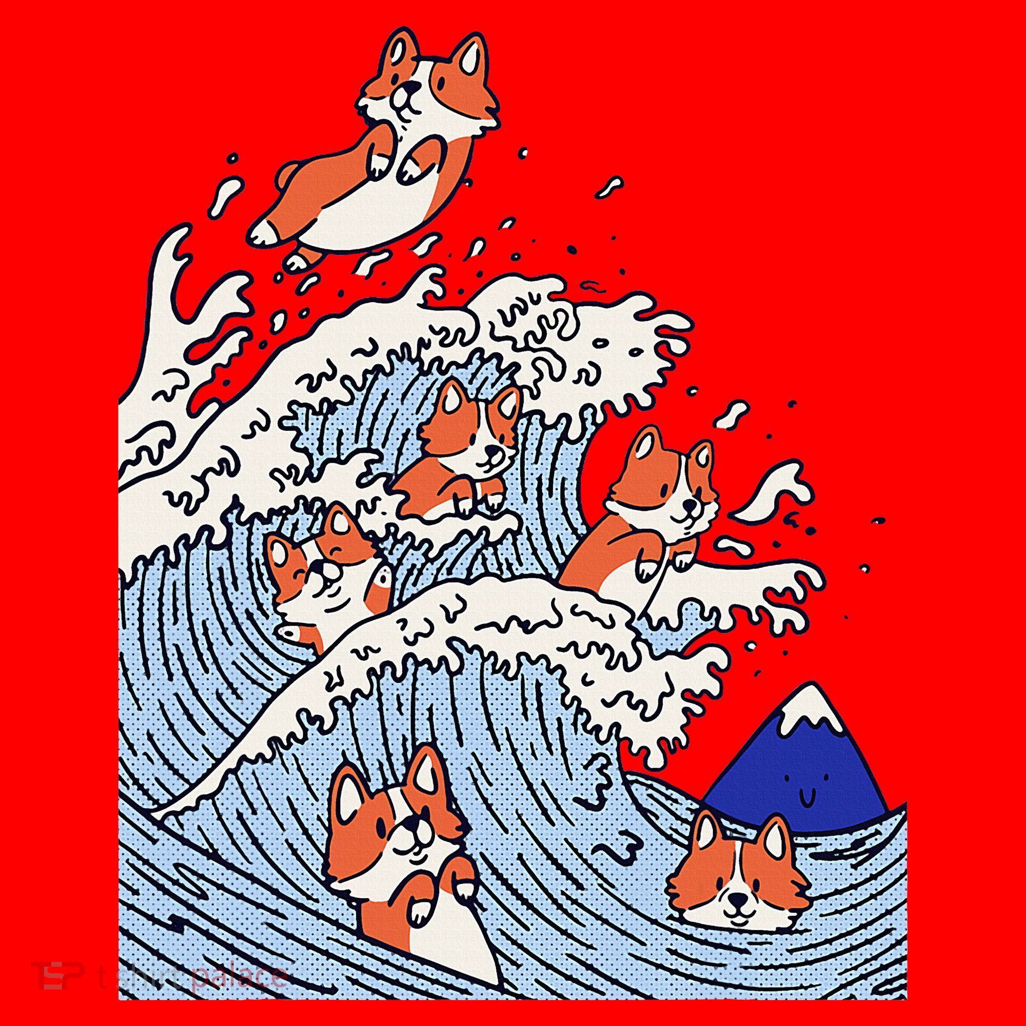 Cute Corgi Wave  Surfing Dogs  Santa Hat