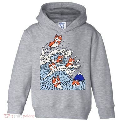 Cute Corgi Wave  Surfing Dogs  Toddler Hoodie