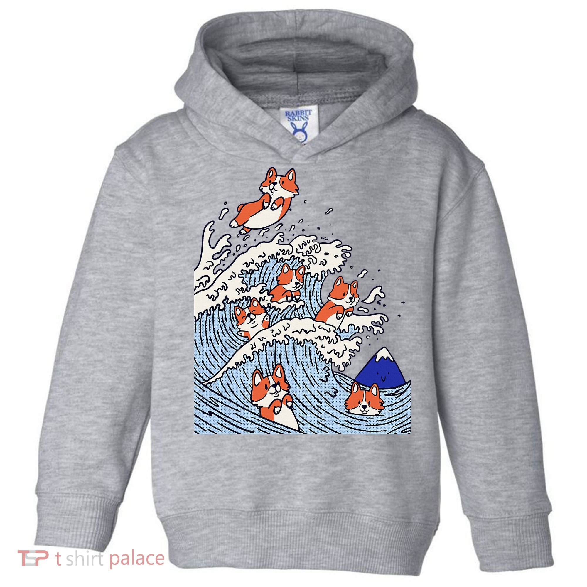 Cute Corgi Wave  Surfing Dogs  Toddler Hoodie