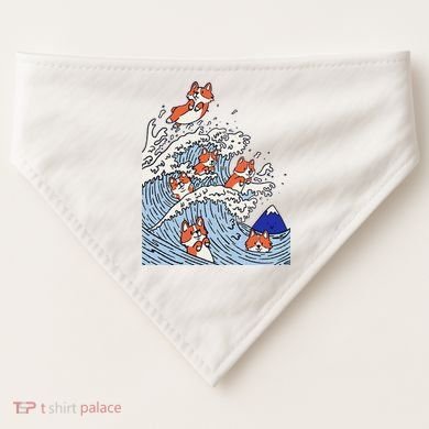Cute Corgi Wave  Surfing Dogs  USA-Made Doggie Bandana