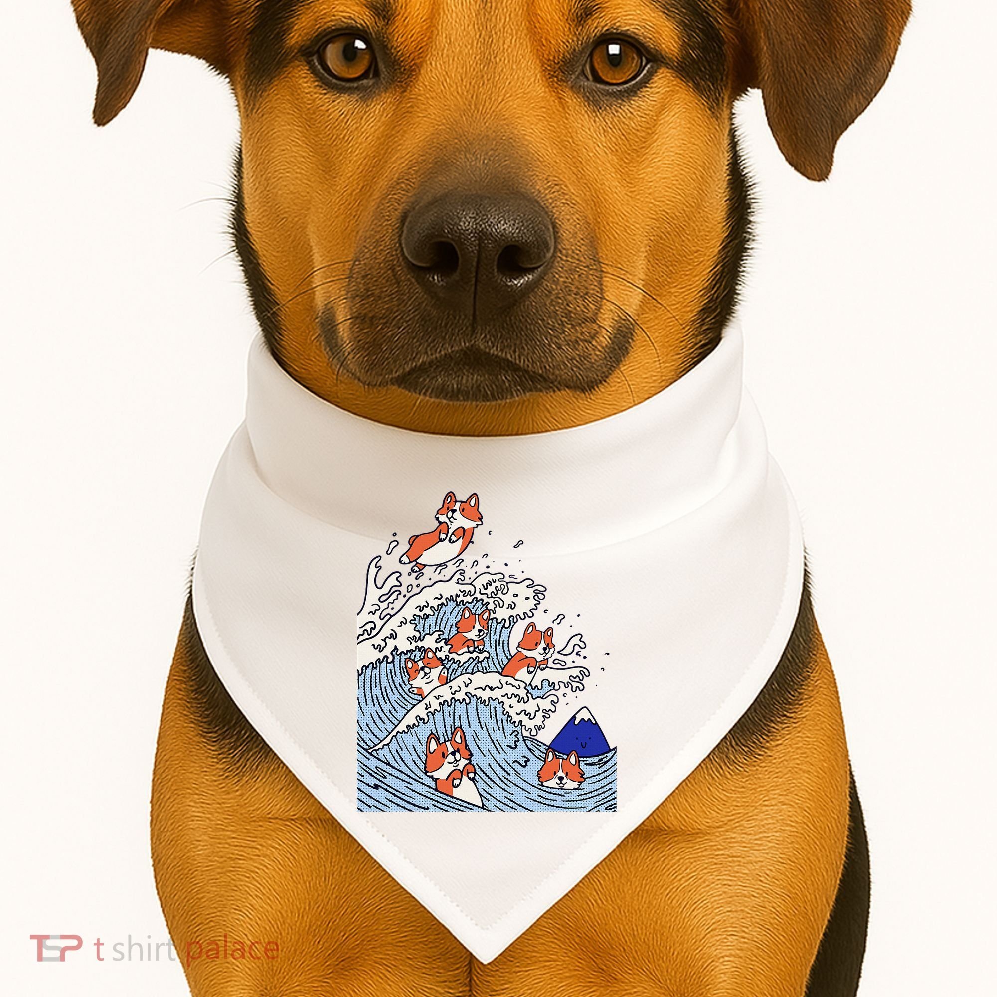 Cute Corgi Wave  Surfing Dogs  USA-Made Doggie Bandana