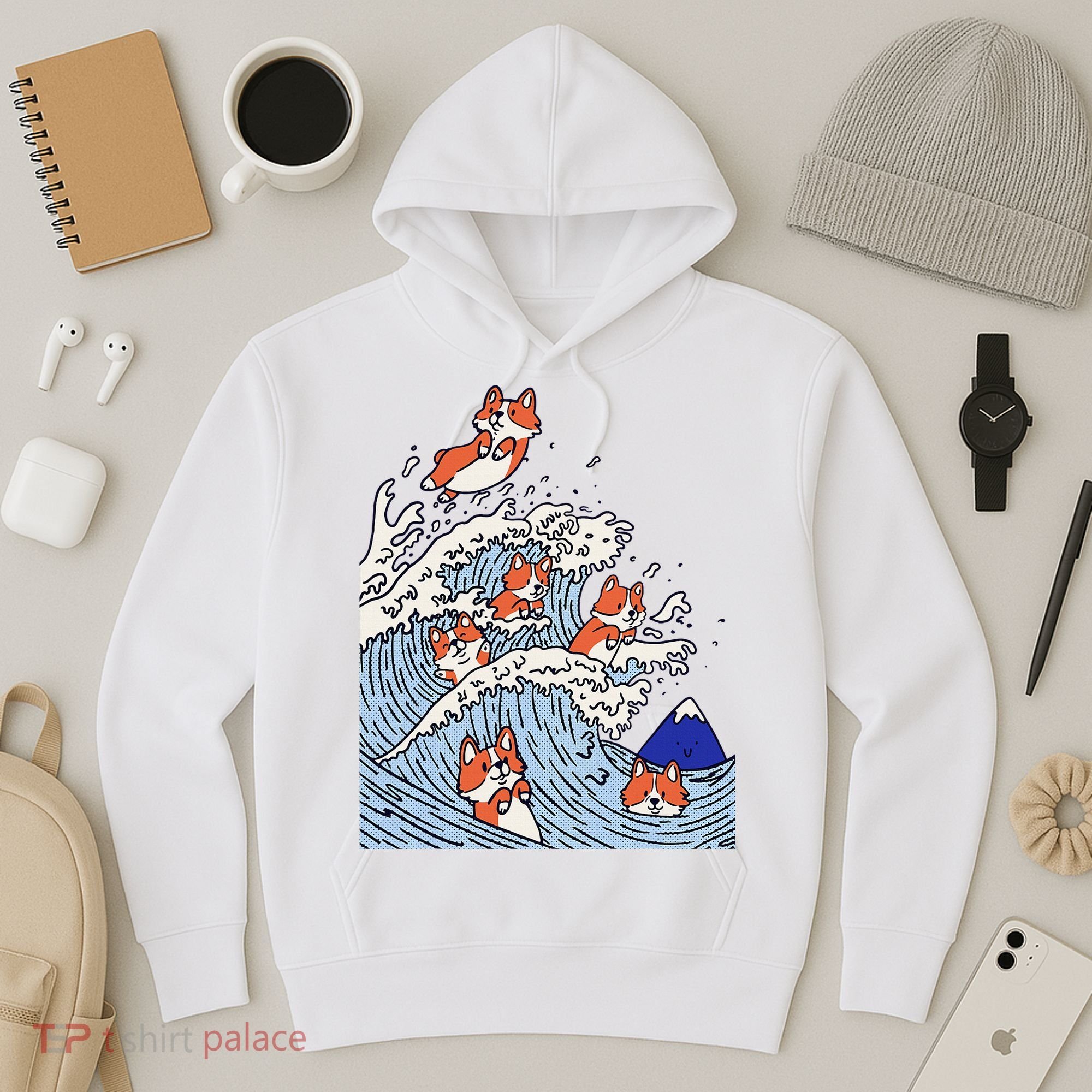 Cute Corgi Wave  Surfing Dogs  Hoodie