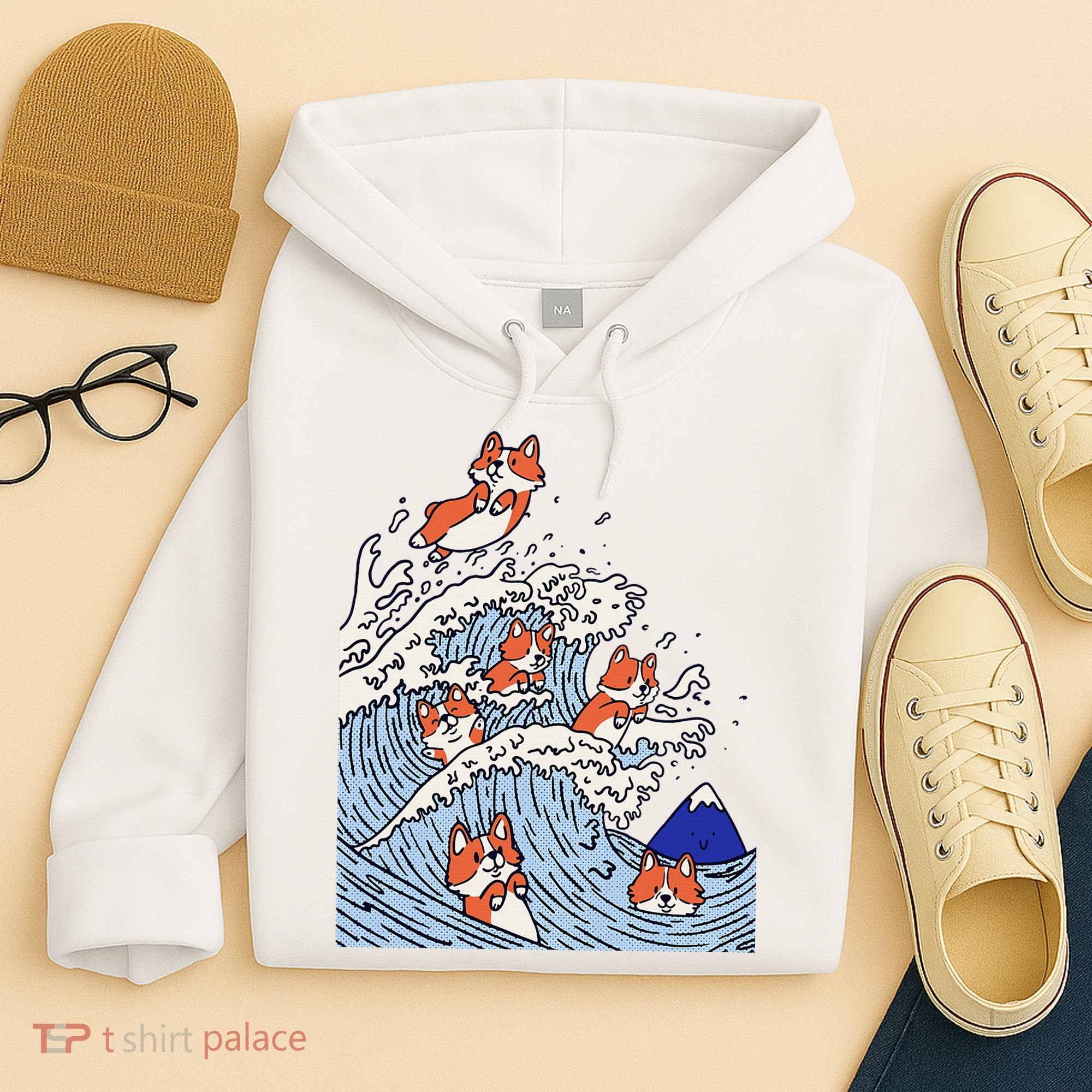 Cute Corgi Wave  Surfing Dogs  Hoodie