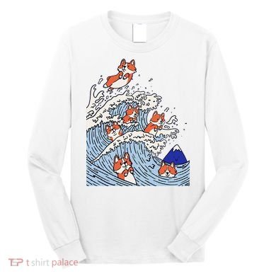 Cute Corgi Wave  Surfing Dogs  Long Sleeve Shirt