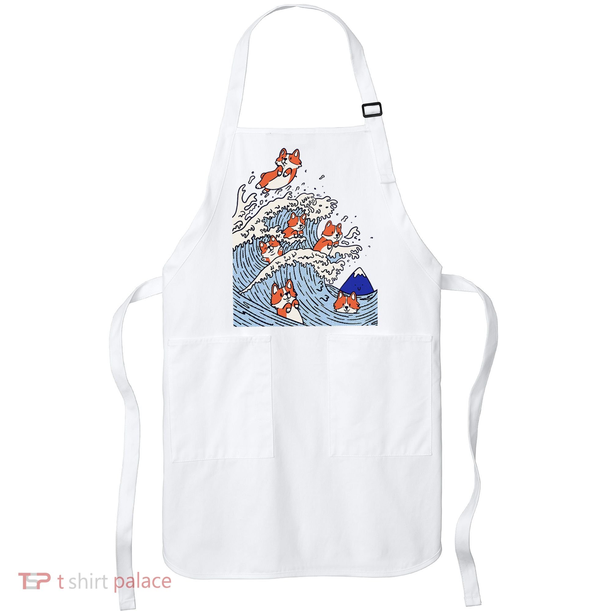 Cute Corgi Wave  Surfing Dogs  Apron