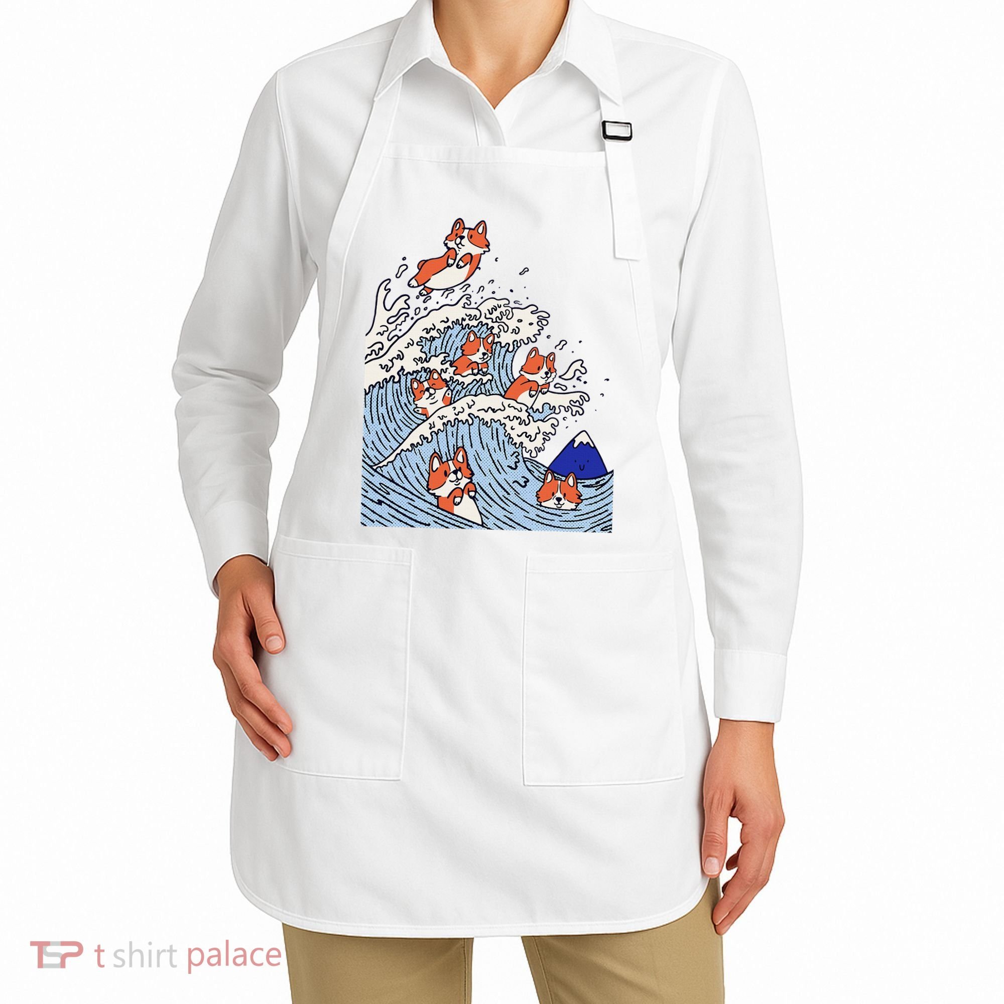 Cute Corgi Wave  Surfing Dogs  Apron
