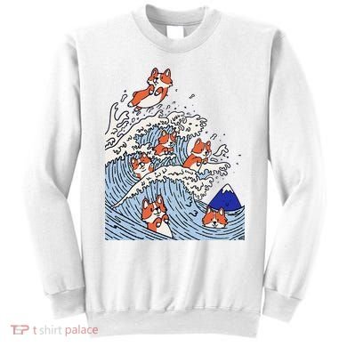 Cute Corgi Wave  Surfing Dogs  Sweatshirt