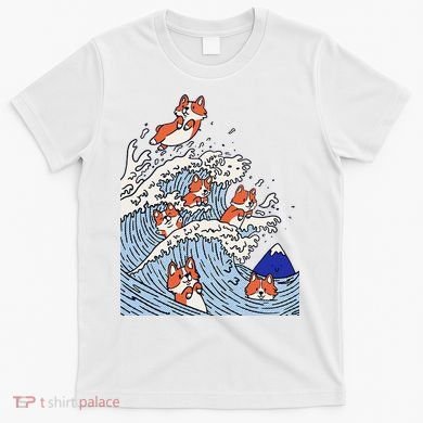 Cute Corgi Wave  Surfing Dogs  T-Shirt
