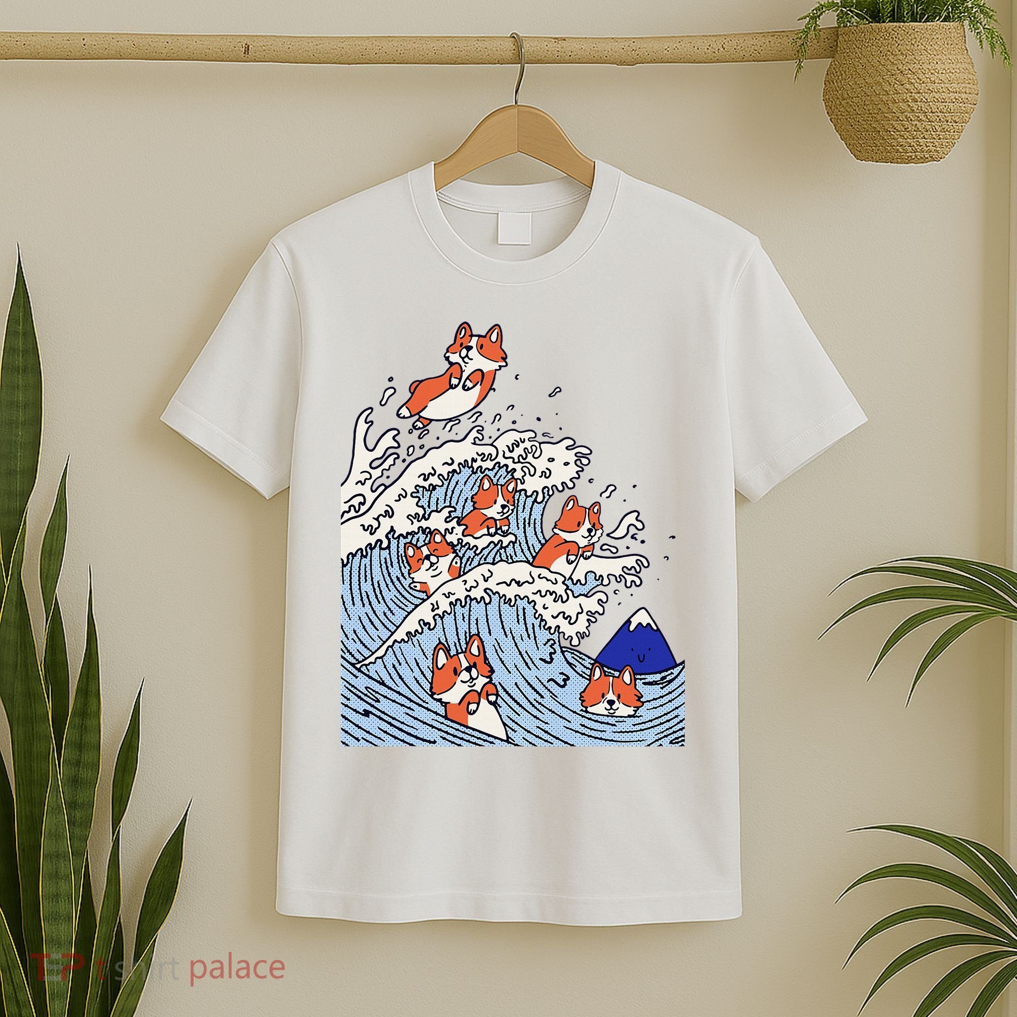 Cute Corgi Wave  Surfing Dogs  T-Shirt