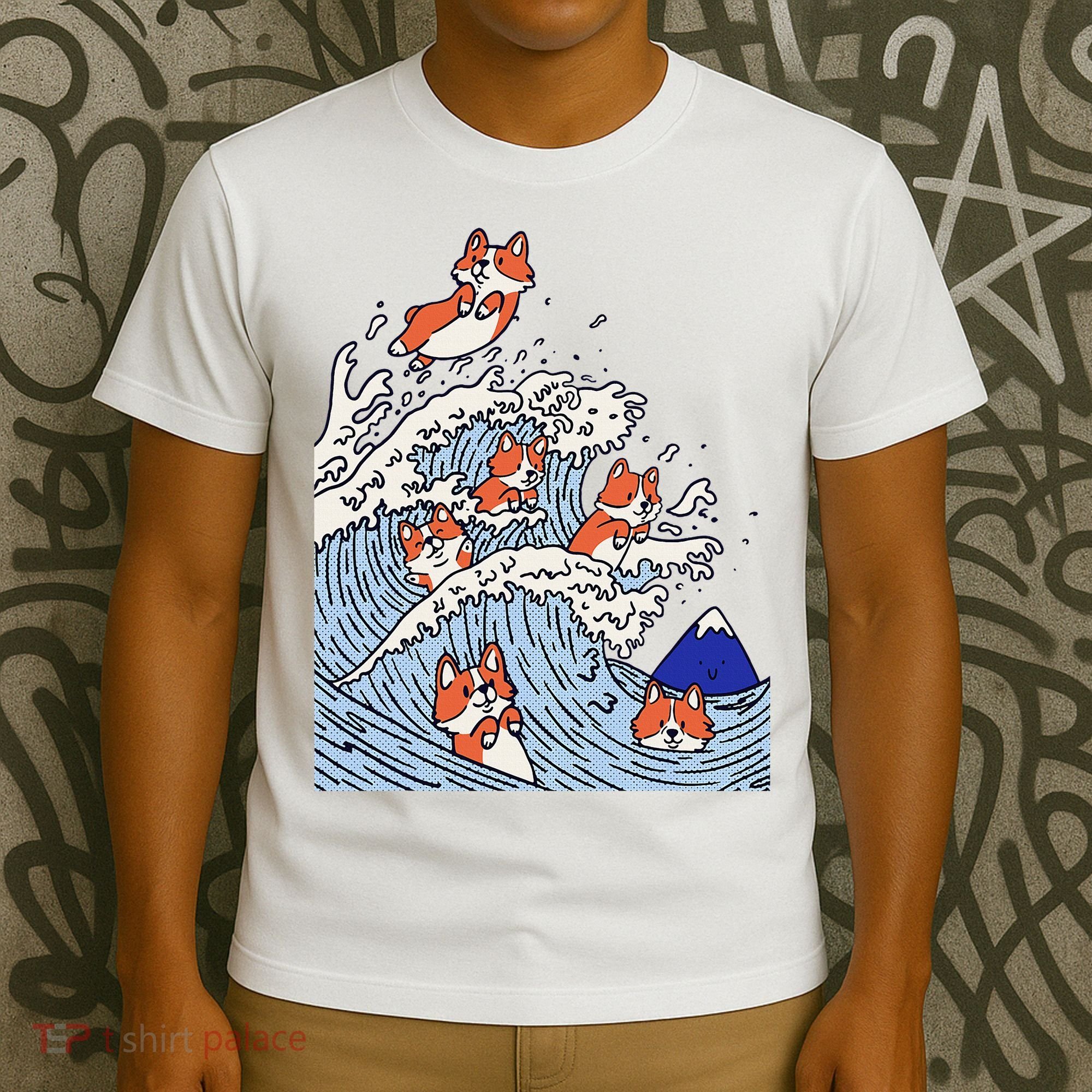 Cute Corgi Wave  Surfing Dogs  T-Shirt