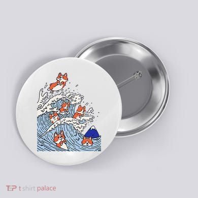 Cute Corgi Wave  Surfing Dogs  Button