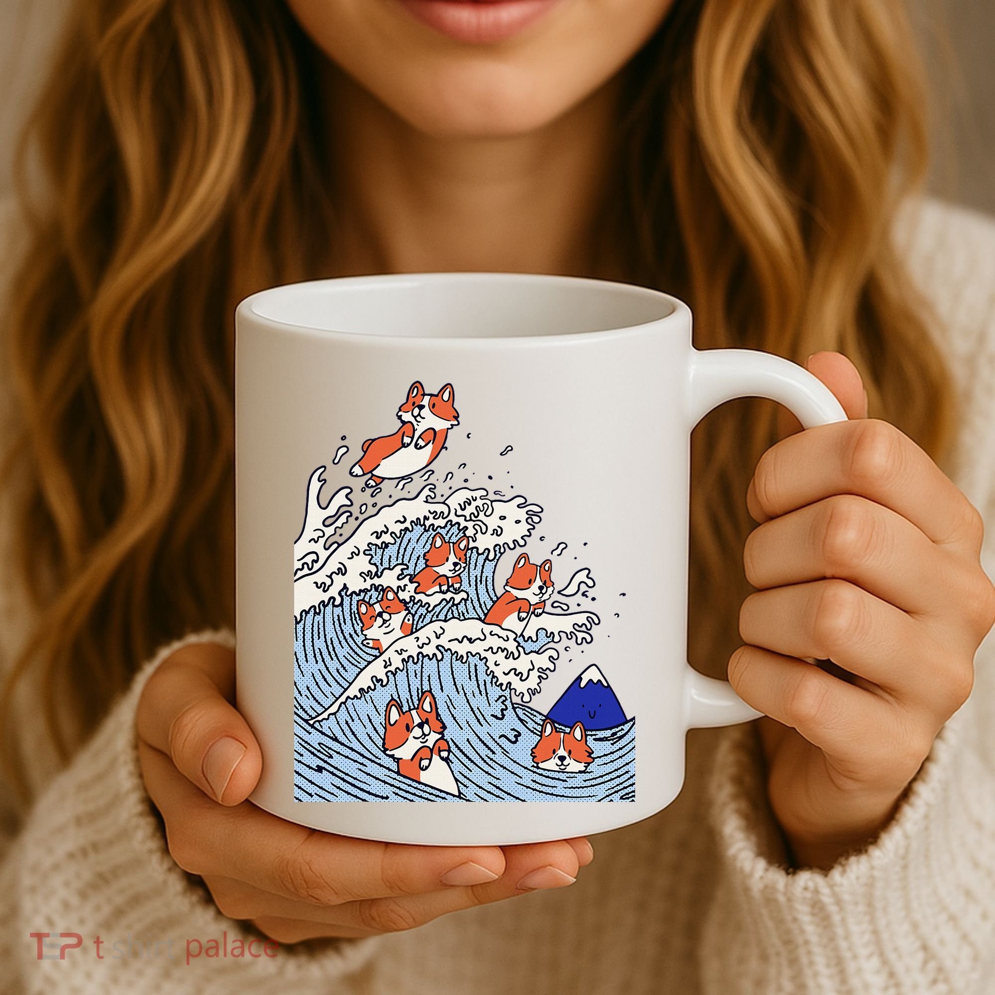 Cute Corgi Wave  Surfing Dogs  Coffee Mug