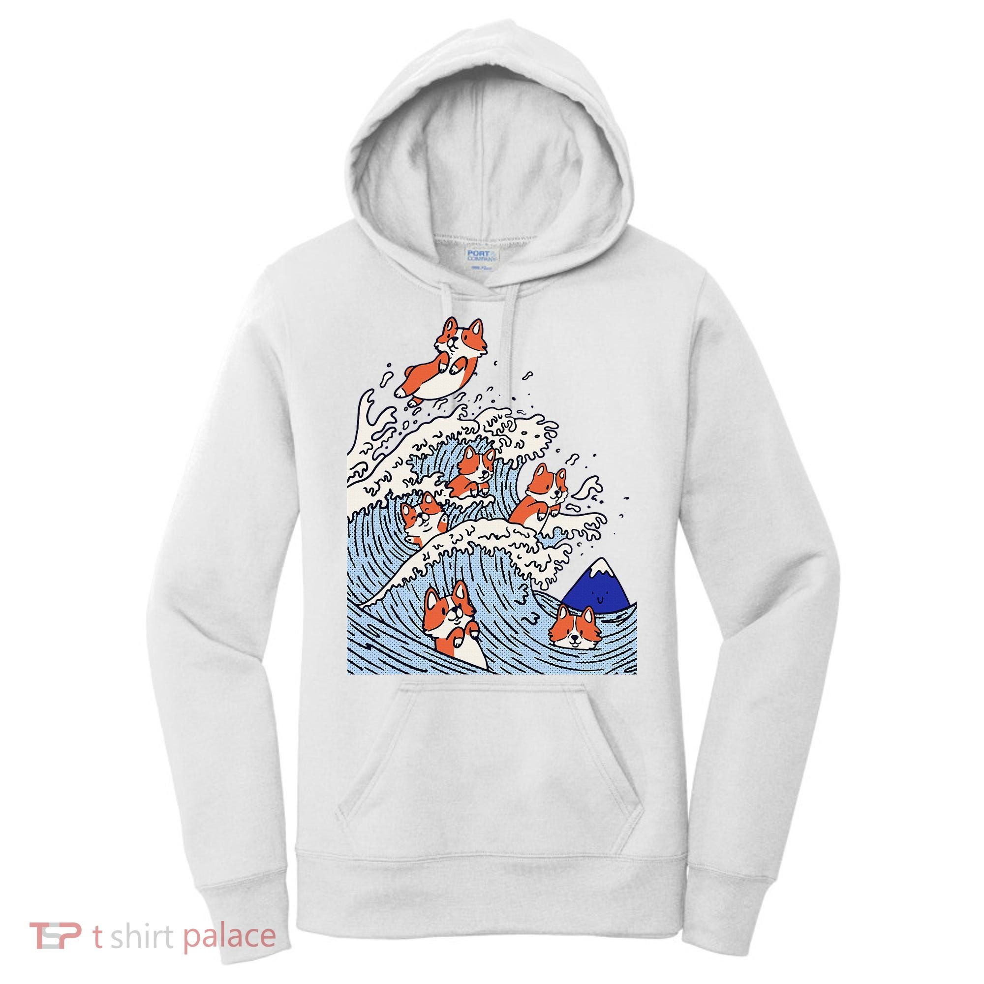 Cute Corgi Wave  Surfing Dogs  Women's Hoodie