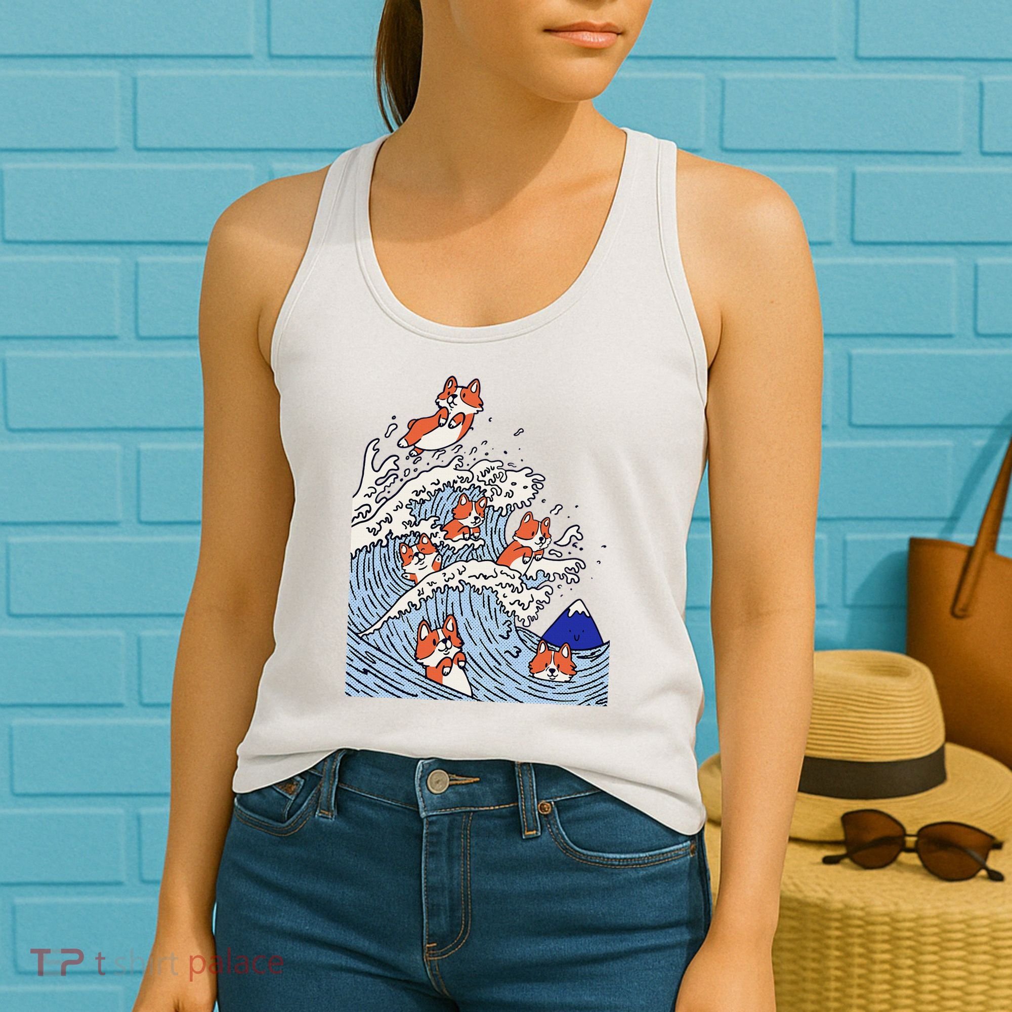 Cute Corgi Wave  Surfing Dogs  Women's Tank Top
