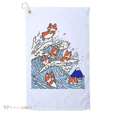 Cute Corgi Wave  Surfing Dogs  Golf Towel