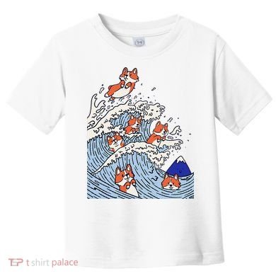 Cute Corgi Wave  Surfing Dogs  Toddler T-Shirt