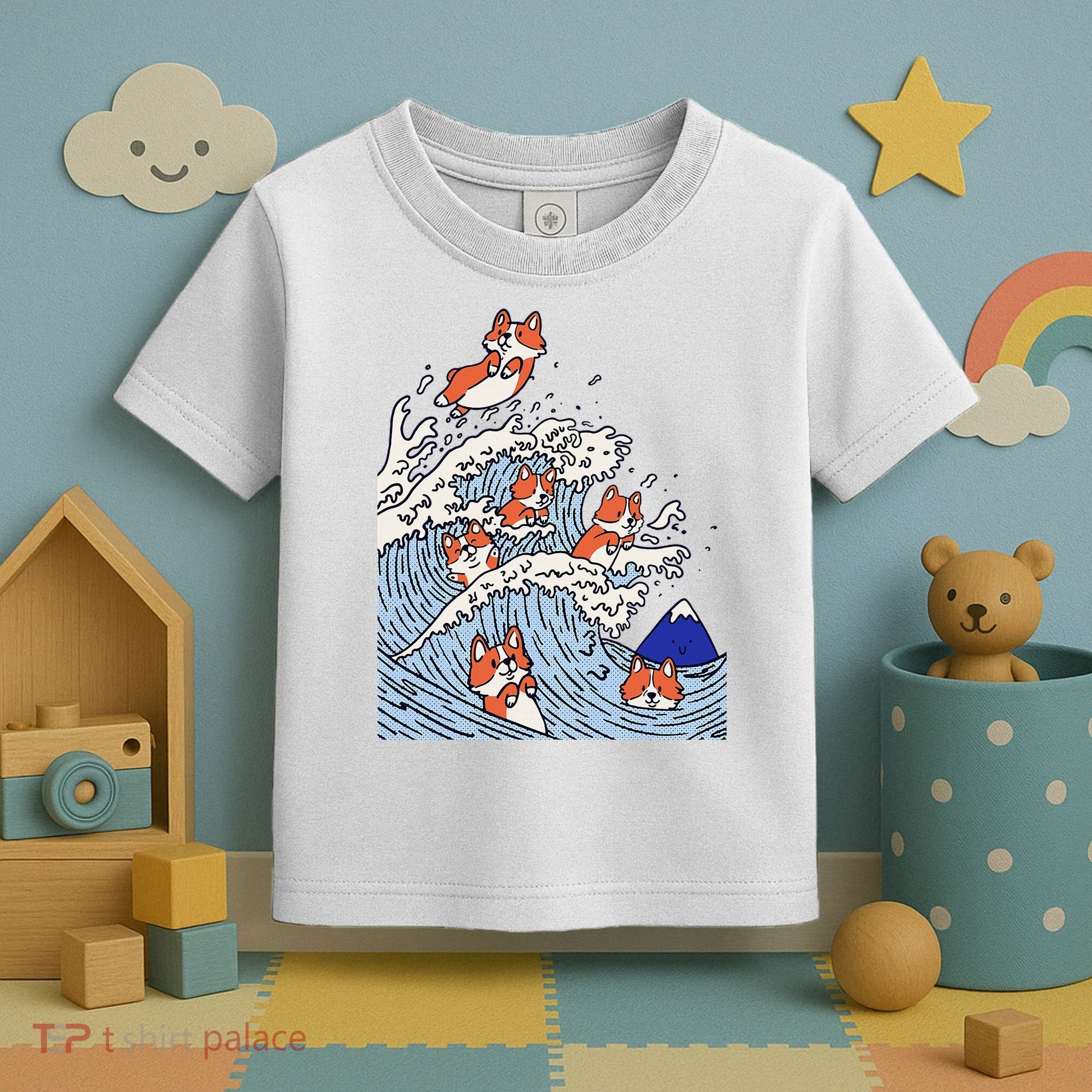 Cute Corgi Wave  Surfing Dogs  Toddler T-Shirt