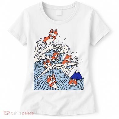 Cute Corgi Wave  Surfing Dogs  Women's T-Shirt