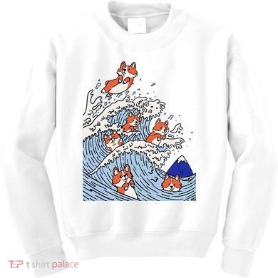 Cute Corgi Wave  Surfing Dogs  Kids Sweatshirt