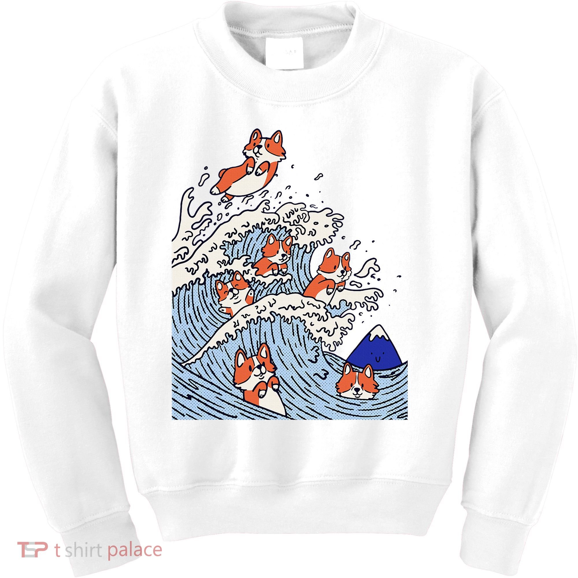 Cute Corgi Wave  Surfing Dogs  Kids Sweatshirt