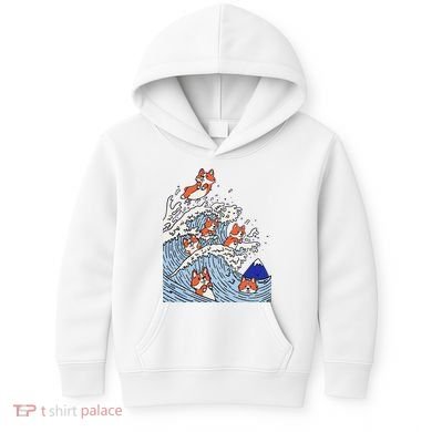 Cute Corgi Wave  Surfing Dogs  Kids Hoodie