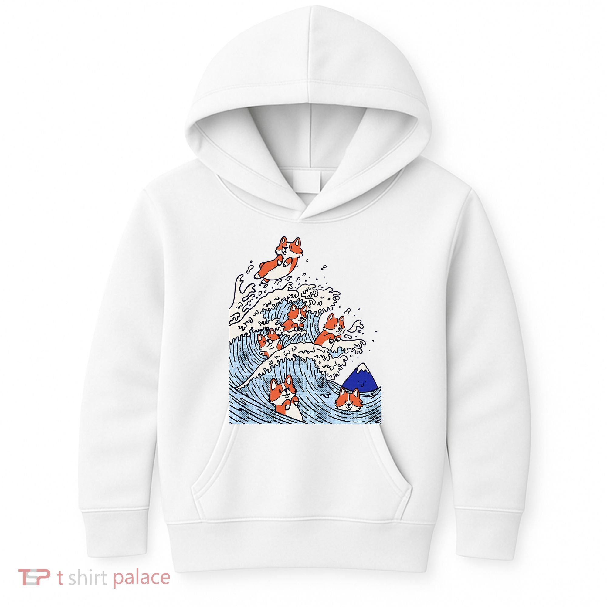 Cute Corgi Wave  Surfing Dogs  Kids Hoodie