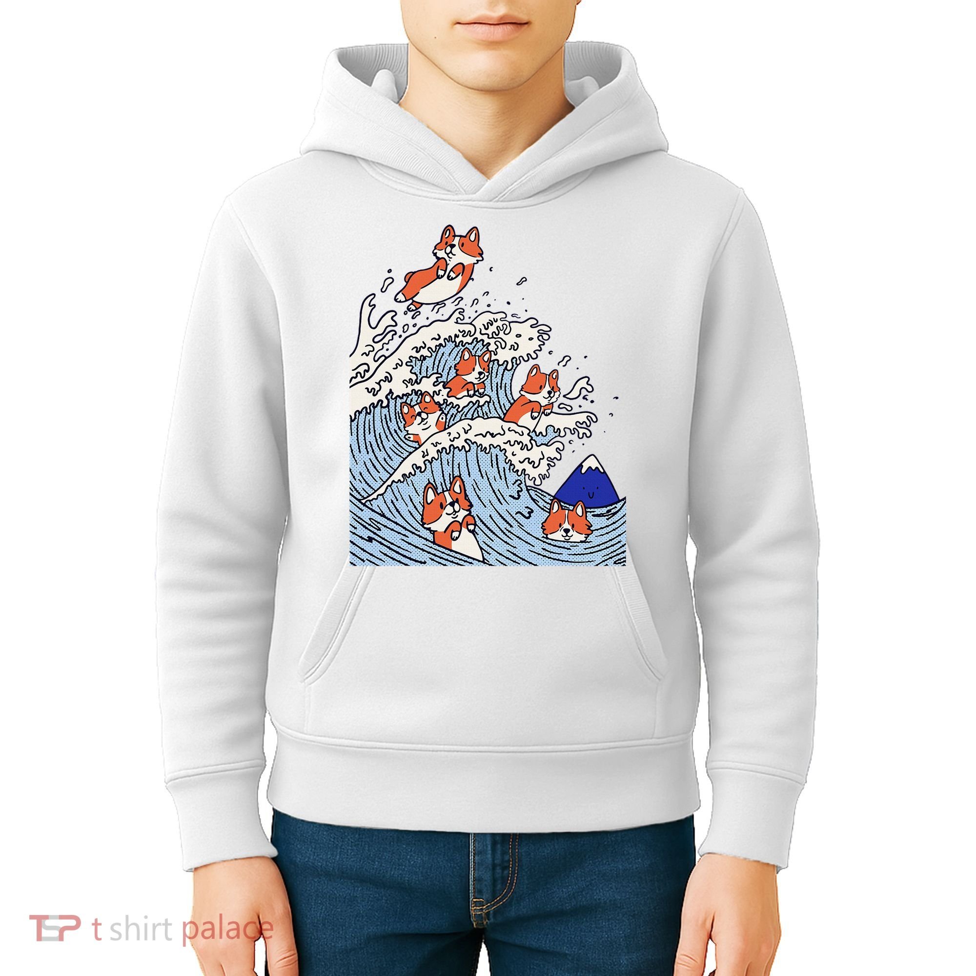 Cute Corgi Wave  Surfing Dogs  Kids Hoodie