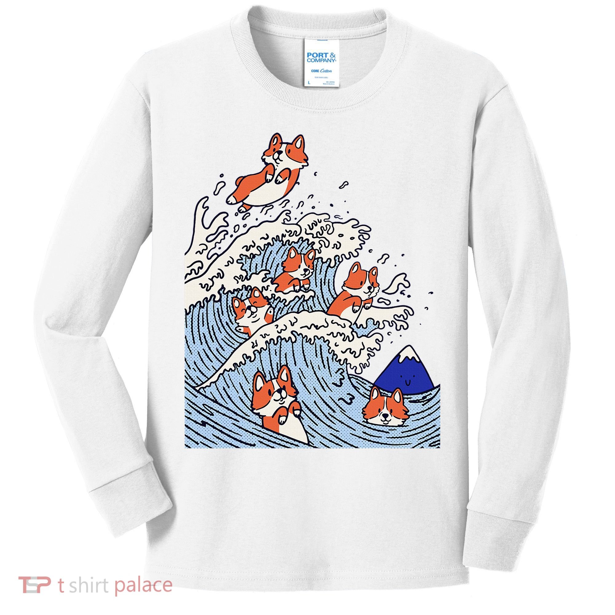 Cute Corgi Wave  Surfing Dogs  Kids Long Sleeve Shirt