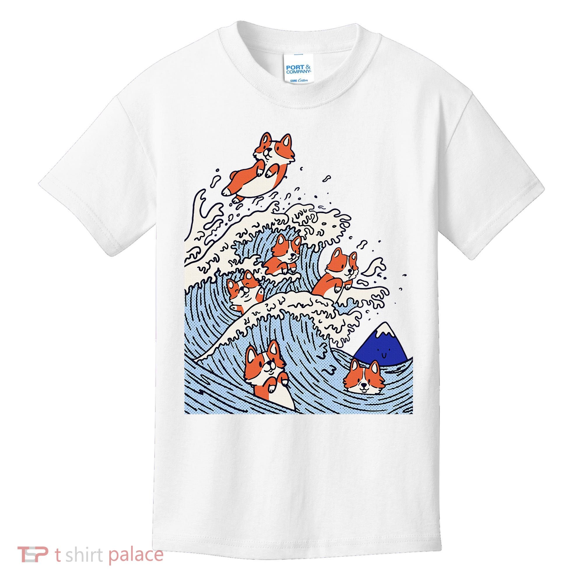 Cute Corgi Wave  Surfing Dogs  Kids T-Shirt