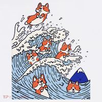 Cute Corgi Wave  Surfing Dogs  Kids T-Shirt thumb 4